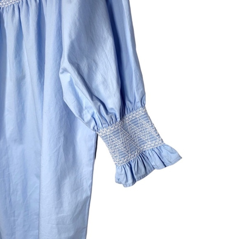 NEW Zara Cotton Off The Shoulder Smocked Poplin Babydoll Mini Dress in Blue - Picture 3 of 9